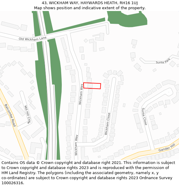 43, WICKHAM WAY, HAYWARDS HEATH, RH16 1UJ: Location map and indicative extent of plot