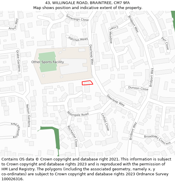 43, WILLINGALE ROAD, BRAINTREE, CM7 9FA: Location map and indicative extent of plot
