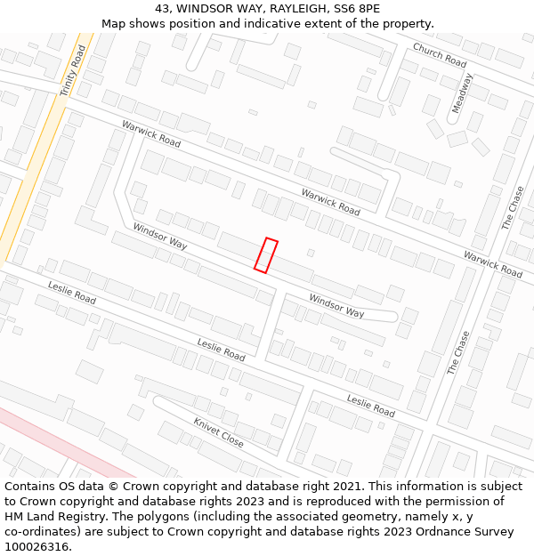 43, WINDSOR WAY, RAYLEIGH, SS6 8PE: Location map and indicative extent of plot