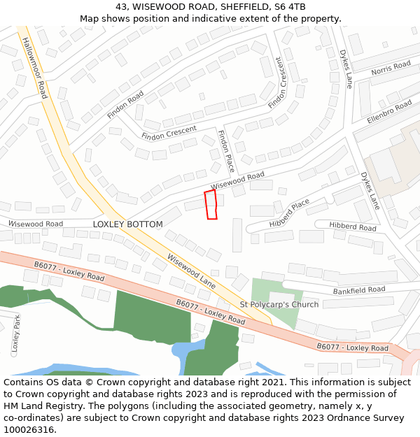 43, WISEWOOD ROAD, SHEFFIELD, S6 4TB: Location map and indicative extent of plot