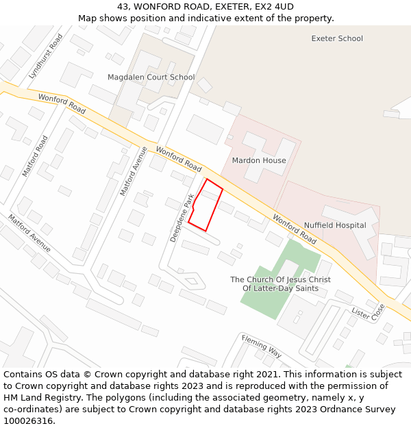 43, WONFORD ROAD, EXETER, EX2 4UD: Location map and indicative extent of plot