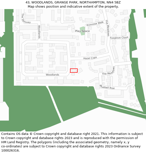 43, WOODLANDS, GRANGE PARK, NORTHAMPTON, NN4 5BZ: Location map and indicative extent of plot