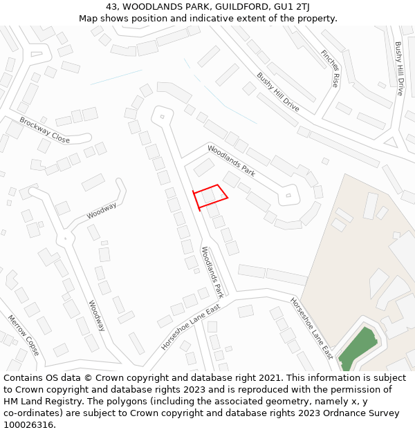 43, WOODLANDS PARK, GUILDFORD, GU1 2TJ: Location map and indicative extent of plot