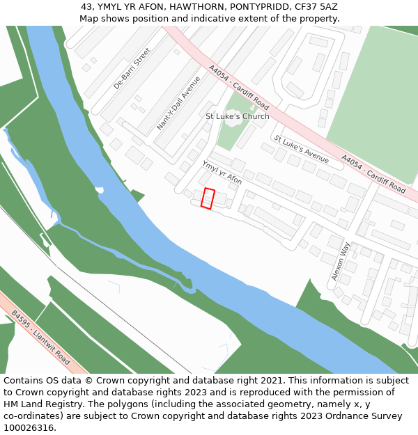 43, YMYL YR AFON, HAWTHORN, PONTYPRIDD, CF37 5AZ: Location map and indicative extent of plot