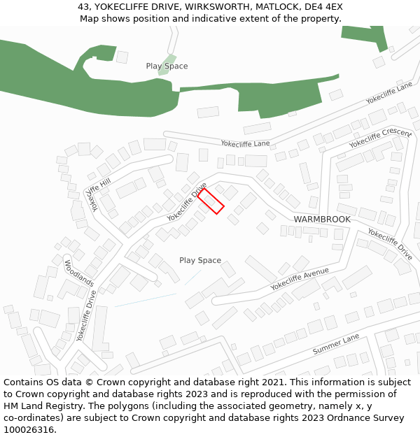 43, YOKECLIFFE DRIVE, WIRKSWORTH, MATLOCK, DE4 4EX: Location map and indicative extent of plot