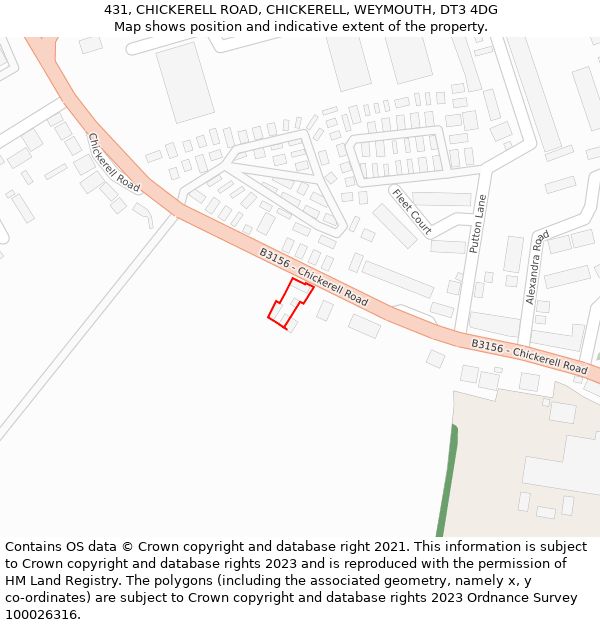 431, CHICKERELL ROAD, CHICKERELL, WEYMOUTH, DT3 4DG: Location map and indicative extent of plot