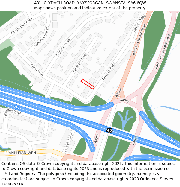 431, CLYDACH ROAD, YNYSFORGAN, SWANSEA, SA6 6QW: Location map and indicative extent of plot