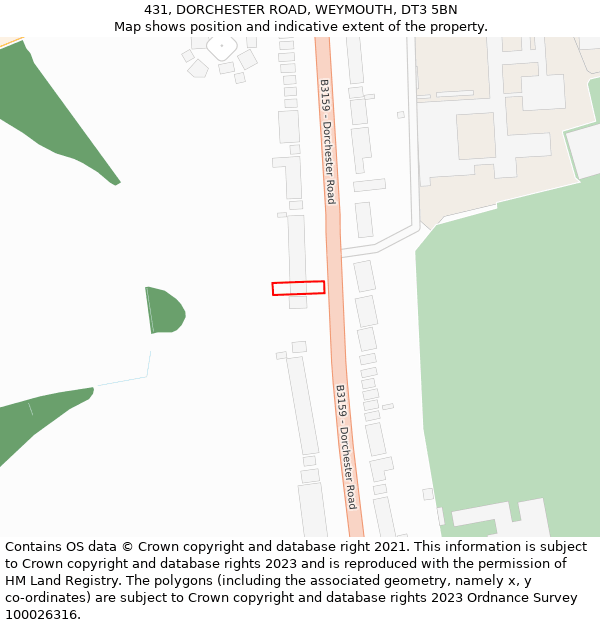 431, DORCHESTER ROAD, WEYMOUTH, DT3 5BN: Location map and indicative extent of plot