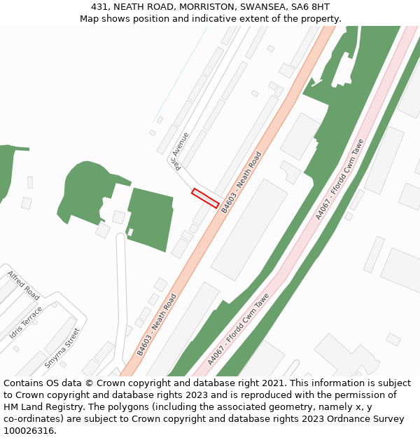 431, NEATH ROAD, MORRISTON, SWANSEA, SA6 8HT: Location map and indicative extent of plot