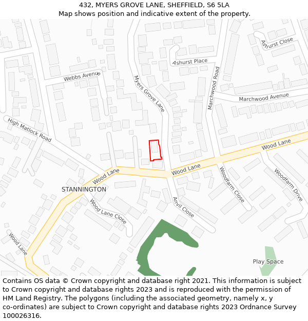 432, MYERS GROVE LANE, SHEFFIELD, S6 5LA: Location map and indicative extent of plot