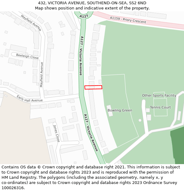 432, VICTORIA AVENUE, SOUTHEND-ON-SEA, SS2 6ND: Location map and indicative extent of plot