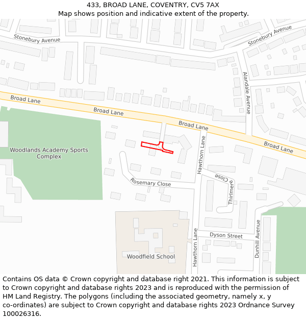 433, BROAD LANE, COVENTRY, CV5 7AX: Location map and indicative extent of plot