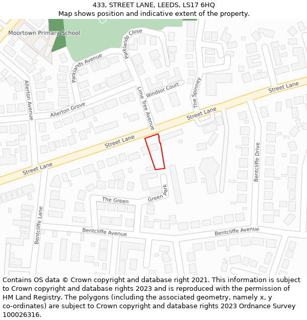 433, STREET LANE, LEEDS, LS17 6HQ: Location map and indicative extent of plot