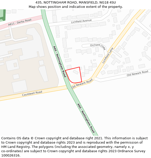 435, NOTTINGHAM ROAD, MANSFIELD, NG18 4SU: Location map and indicative extent of plot