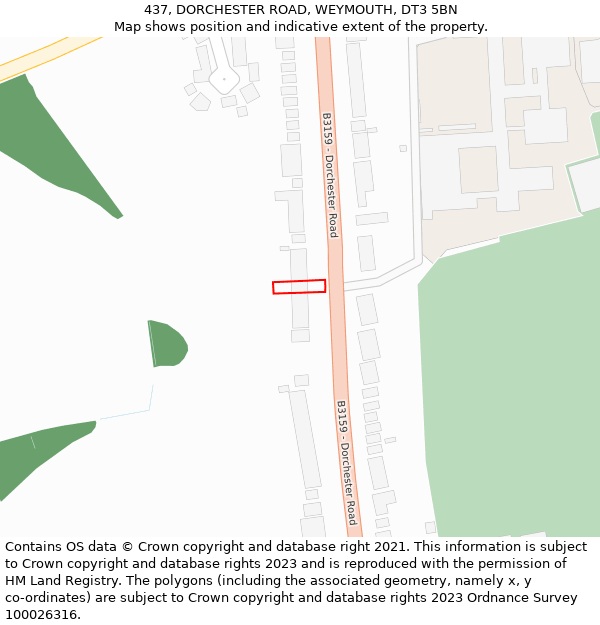 437, DORCHESTER ROAD, WEYMOUTH, DT3 5BN: Location map and indicative extent of plot