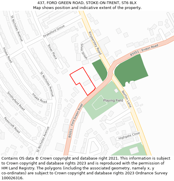 437, FORD GREEN ROAD, STOKE-ON-TRENT, ST6 8LX: Location map and indicative extent of plot