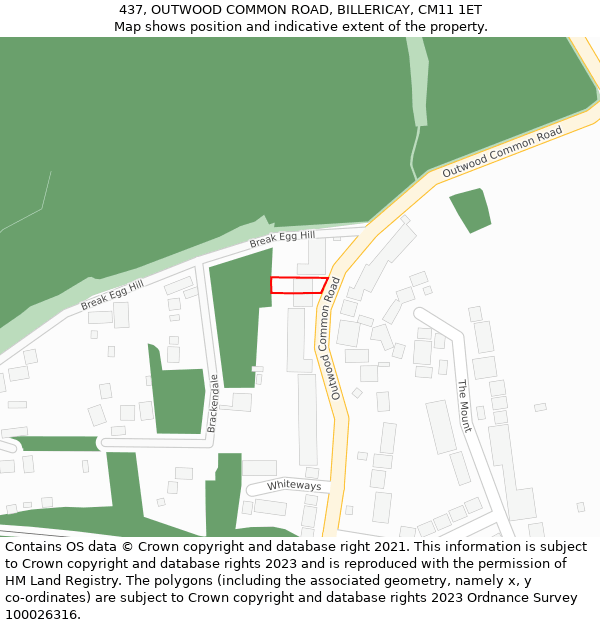 437, OUTWOOD COMMON ROAD, BILLERICAY, CM11 1ET: Location map and indicative extent of plot