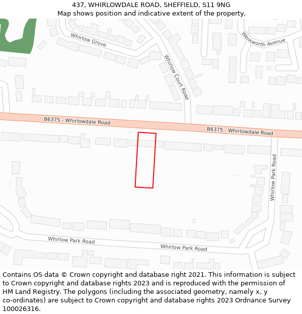 437, WHIRLOWDALE ROAD, SHEFFIELD, S11 9NG: Location map and indicative extent of plot