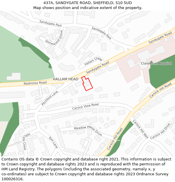 437A, SANDYGATE ROAD, SHEFFIELD, S10 5UD: Location map and indicative extent of plot