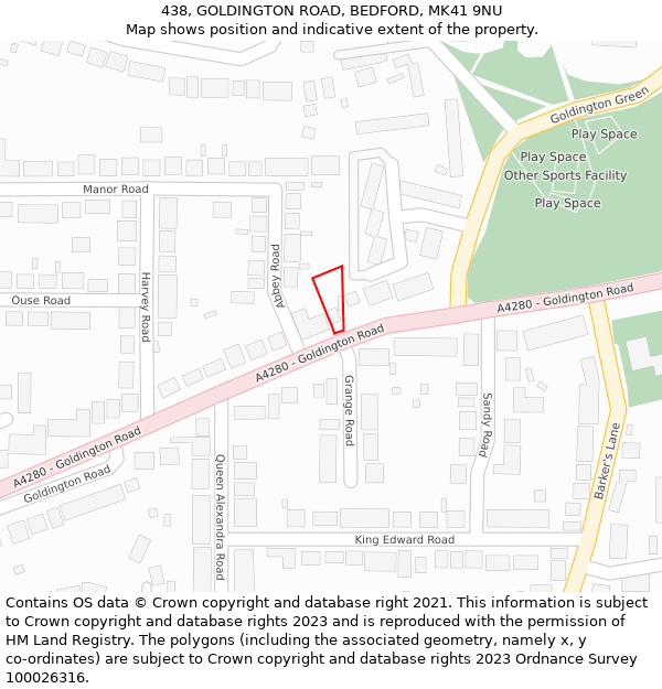 438, GOLDINGTON ROAD, BEDFORD, MK41 9NU: Location map and indicative extent of plot