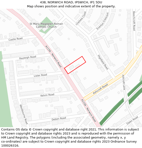 438, NORWICH ROAD, IPSWICH, IP1 5DU: Location map and indicative extent of plot