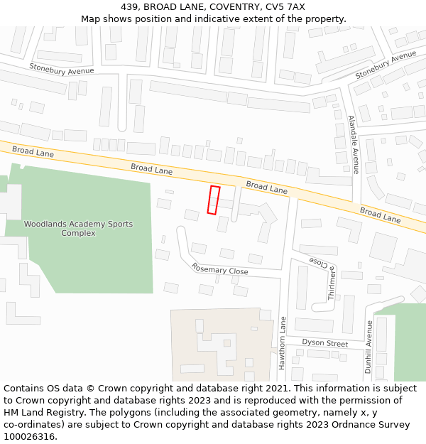 439, BROAD LANE, COVENTRY, CV5 7AX: Location map and indicative extent of plot