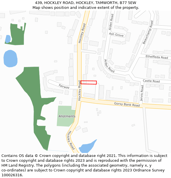 439, HOCKLEY ROAD, HOCKLEY, TAMWORTH, B77 5EW: Location map and indicative extent of plot