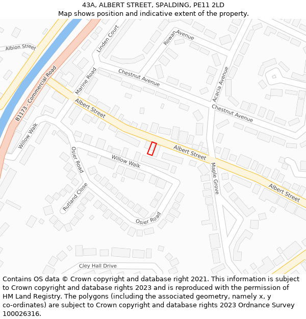 43A, ALBERT STREET, SPALDING, PE11 2LD: Location map and indicative extent of plot