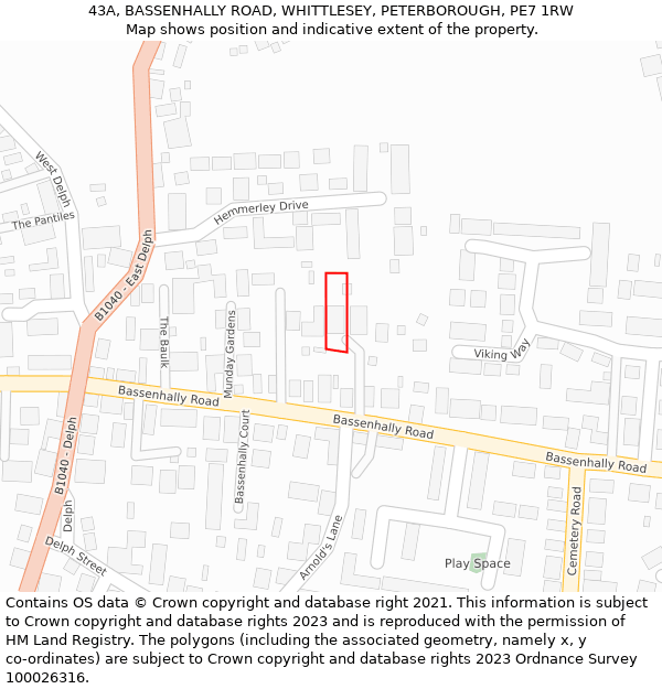 43A, BASSENHALLY ROAD, WHITTLESEY, PETERBOROUGH, PE7 1RW: Location map and indicative extent of plot