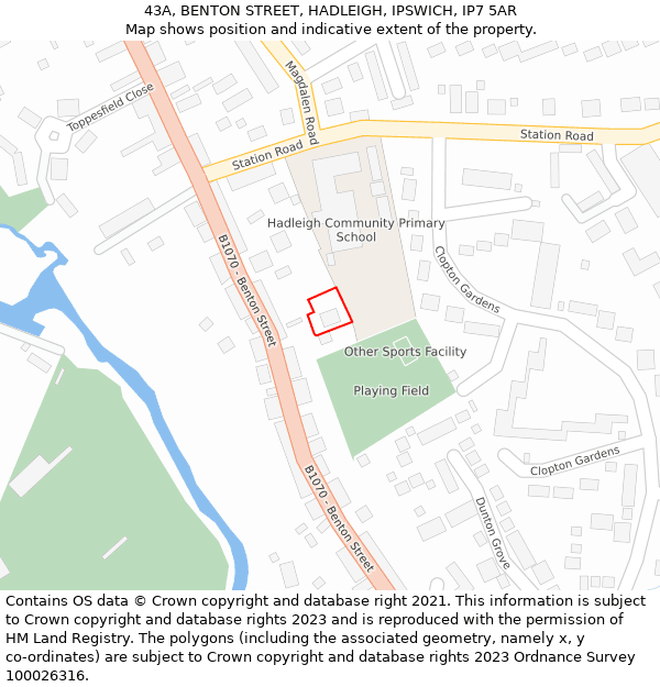 43A, BENTON STREET, HADLEIGH, IPSWICH, IP7 5AR: Location map and indicative extent of plot