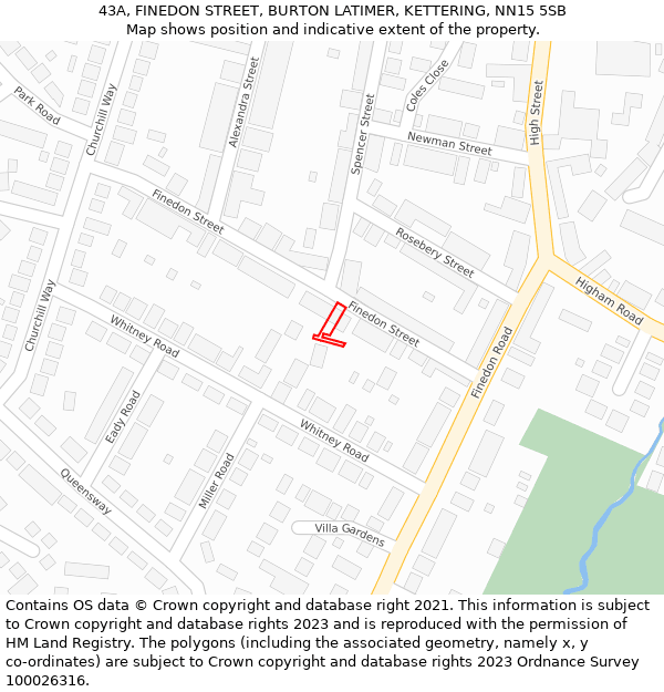 43A, FINEDON STREET, BURTON LATIMER, KETTERING, NN15 5SB: Location map and indicative extent of plot