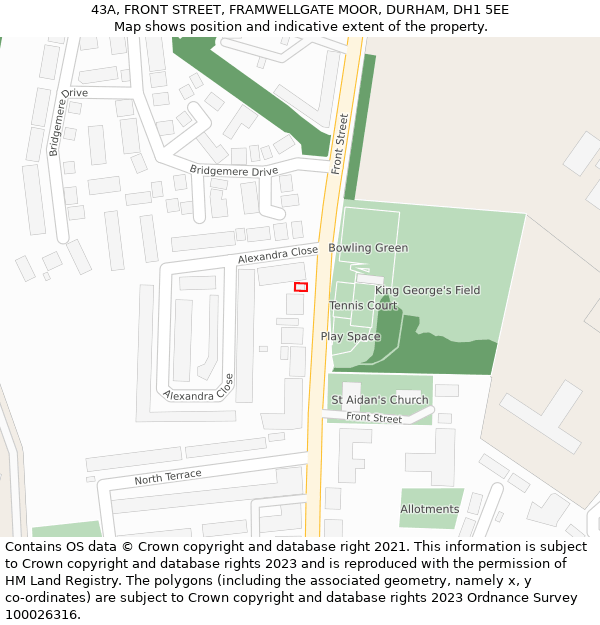 43A, FRONT STREET, FRAMWELLGATE MOOR, DURHAM, DH1 5EE: Location map and indicative extent of plot