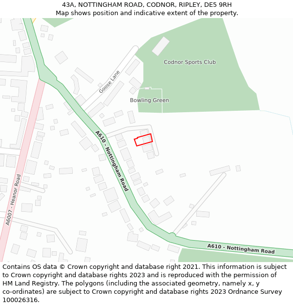 43A, NOTTINGHAM ROAD, CODNOR, RIPLEY, DE5 9RH: Location map and indicative extent of plot