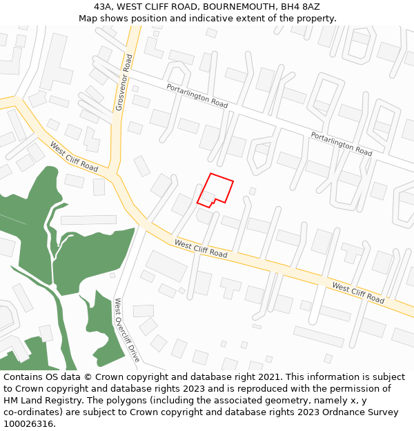 43A, WEST CLIFF ROAD, BOURNEMOUTH, BH4 8AZ: Location map and indicative extent of plot
