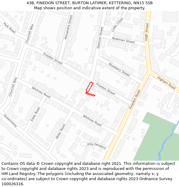43B, FINEDON STREET, BURTON LATIMER, KETTERING, NN15 5SB: Location map and indicative extent of plot