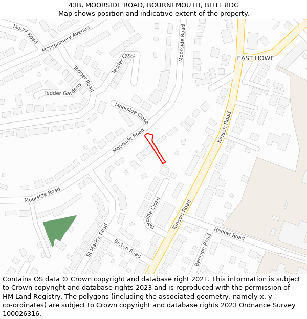 43B, MOORSIDE ROAD, BOURNEMOUTH, BH11 8DG: Location map and indicative extent of plot