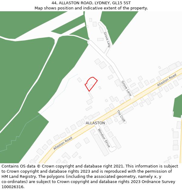 44, ALLASTON ROAD, LYDNEY, GL15 5ST: Location map and indicative extent of plot