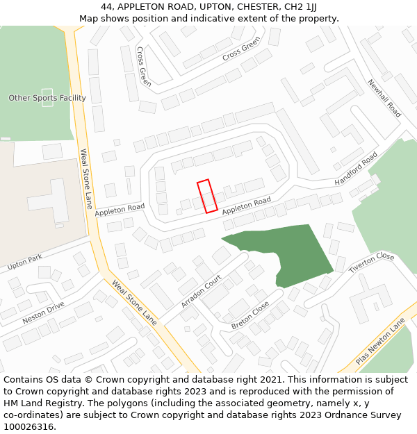 44, APPLETON ROAD, UPTON, CHESTER, CH2 1JJ: Location map and indicative extent of plot
