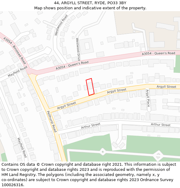 44, ARGYLL STREET, RYDE, PO33 3BY: Location map and indicative extent of plot