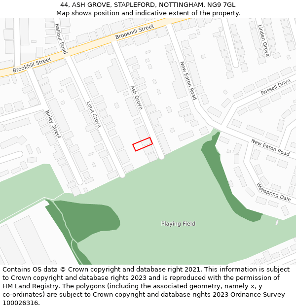 44, ASH GROVE, STAPLEFORD, NOTTINGHAM, NG9 7GL: Location map and indicative extent of plot