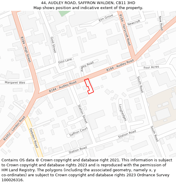 44, AUDLEY ROAD, SAFFRON WALDEN, CB11 3HD: Location map and indicative extent of plot