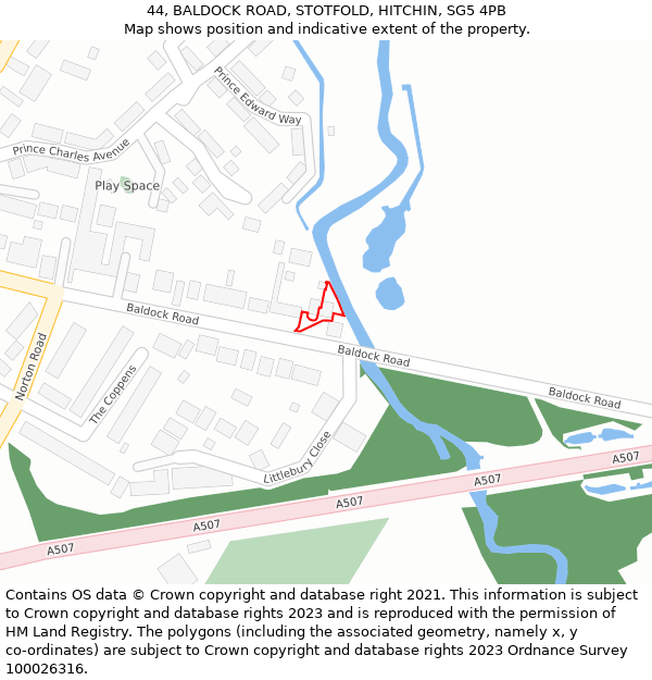 44, BALDOCK ROAD, STOTFOLD, HITCHIN, SG5 4PB: Location map and indicative extent of plot