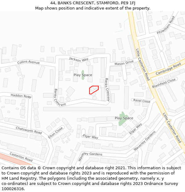 44, BANKS CRESCENT, STAMFORD, PE9 1FJ: Location map and indicative extent of plot