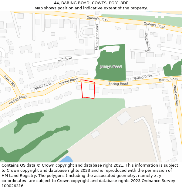 44, BARING ROAD, COWES, PO31 8DE: Location map and indicative extent of plot