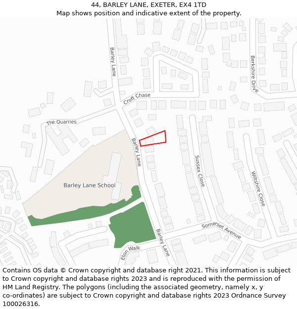 44, BARLEY LANE, EXETER, EX4 1TD: Location map and indicative extent of plot