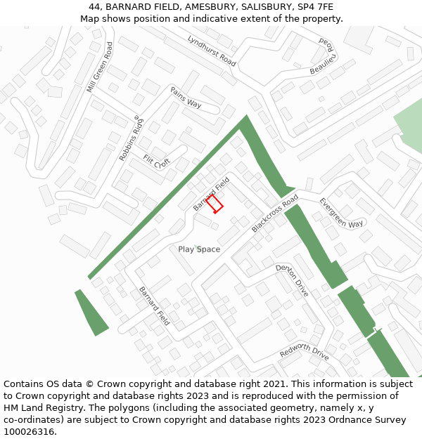 44, BARNARD FIELD, AMESBURY, SALISBURY, SP4 7FE: Location map and indicative extent of plot