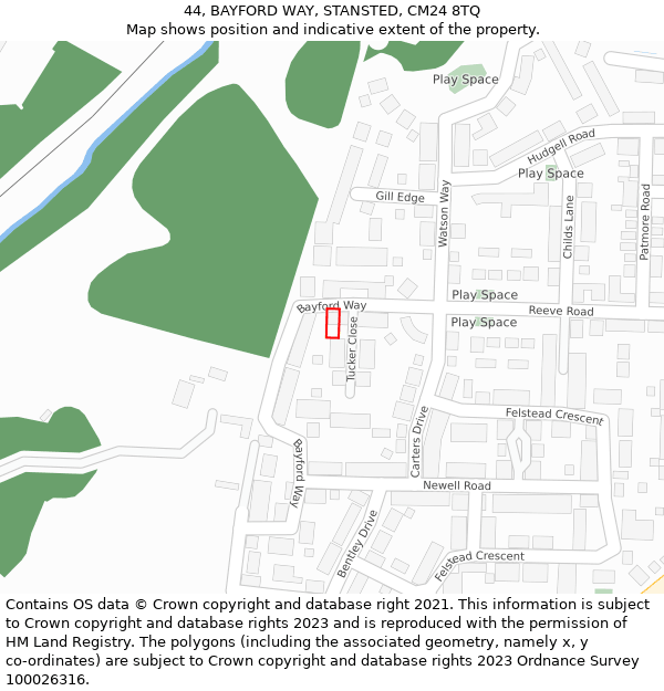 44, BAYFORD WAY, STANSTED, CM24 8TQ: Location map and indicative extent of plot