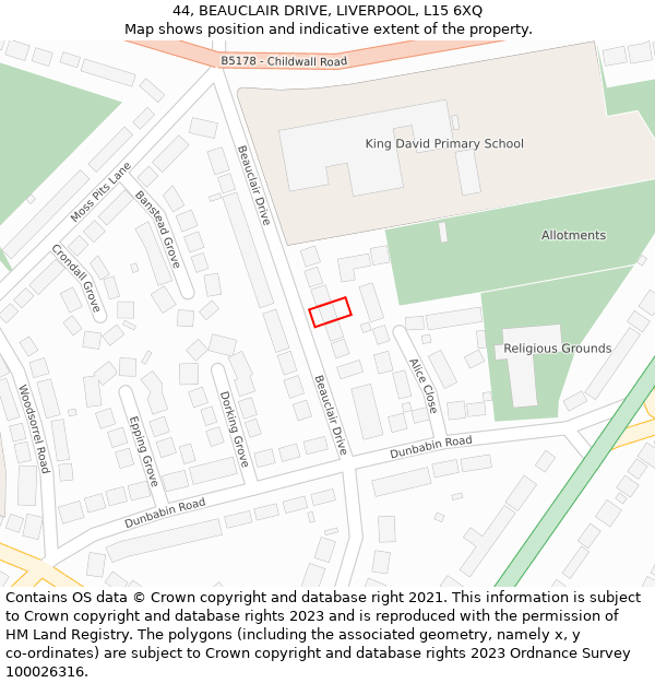 44, BEAUCLAIR DRIVE, LIVERPOOL, L15 6XQ: Location map and indicative extent of plot