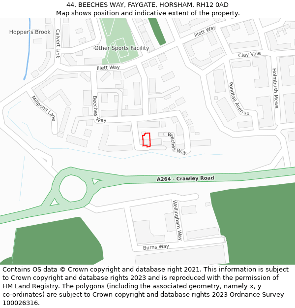 44, BEECHES WAY, FAYGATE, HORSHAM, RH12 0AD: Location map and indicative extent of plot