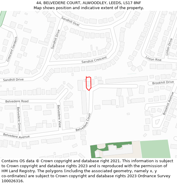 44, BELVEDERE COURT, ALWOODLEY, LEEDS, LS17 8NF: Location map and indicative extent of plot